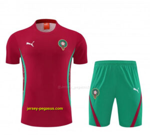 Morocco Red Short Sleeve+Green Soccer Shorts