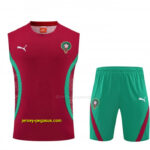 Morocco Red Sleeveless Training Vest +Green Shorts Set