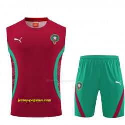 Morocco Red Sleeveless Training Vest +Green Shorts Set