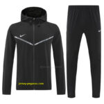 Nike Black Full Zipper Hooded Jacket Tracksuit + Long Pants