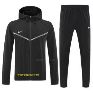 Nike Black Full Zipper Hooded Jacket Tracksuit + Long Pants
