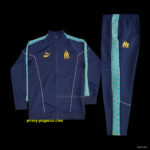 Olympique Marseille Navy Blue with Sky Blue Stripes Full Zipper Jacket Tracksuit