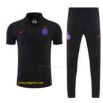 Paris Black Polo Training Shirt + Long Pants Tracksuit