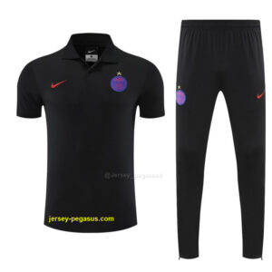 Paris Black Polo Training Shirt + Long Pants Tracksuit