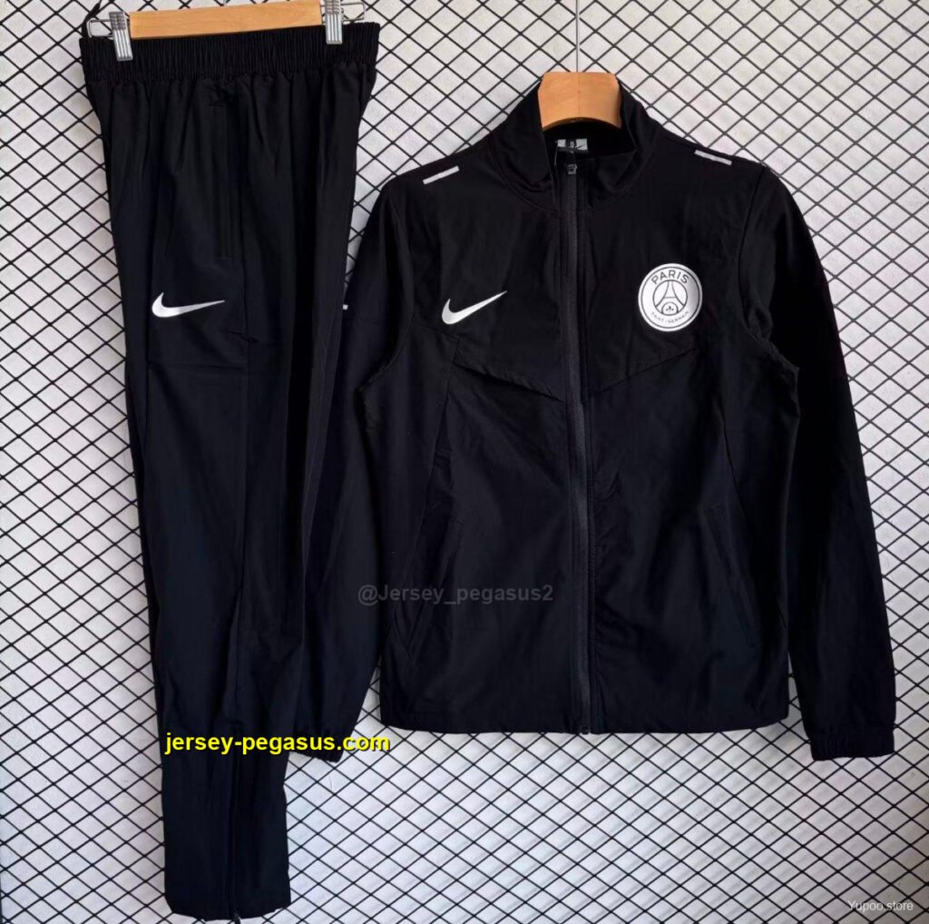 Paris Saint-Germain Black Full zipper Jacket Tracksuit+ long pants