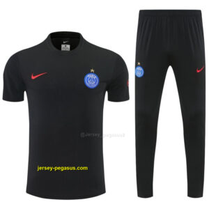 Paris Saint-Germain Black Short Sleeve Tracksuit + Long Pants