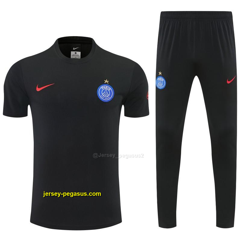 Paris Saint-Germain Black Short Sleeve Tracksuit + Long Pants Paris Saint-Germain Black Short Sleeve Tracksuit + Long Pants