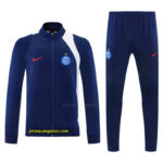 Paris Saint-Germain Navy Blue & White Full Zipper Jacket Tracksuit + Long Pants