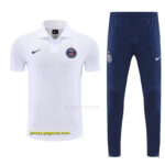 Paris White Polo Training Shirt +Navy Blue Long Pants Tracksuit