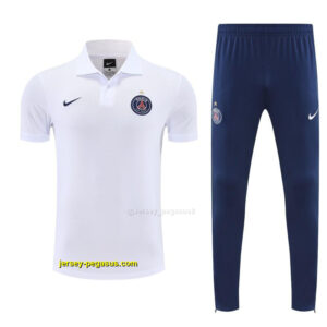 Paris White Polo Training Shirt +Navy Blue Long Pants Tracksuit