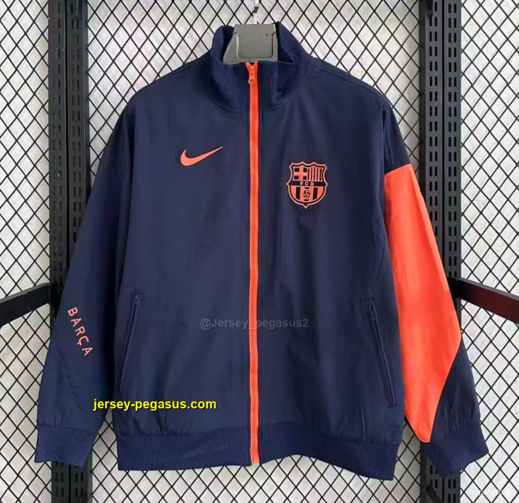 Barcelona Navy Blue with Orange Full Zipper Windbreaker