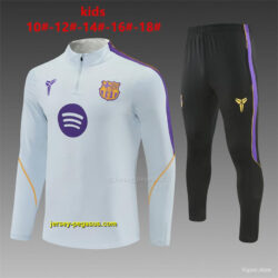 Player Version Kids Barcelona Light Grey Half Zipper Jacket+Long Pants