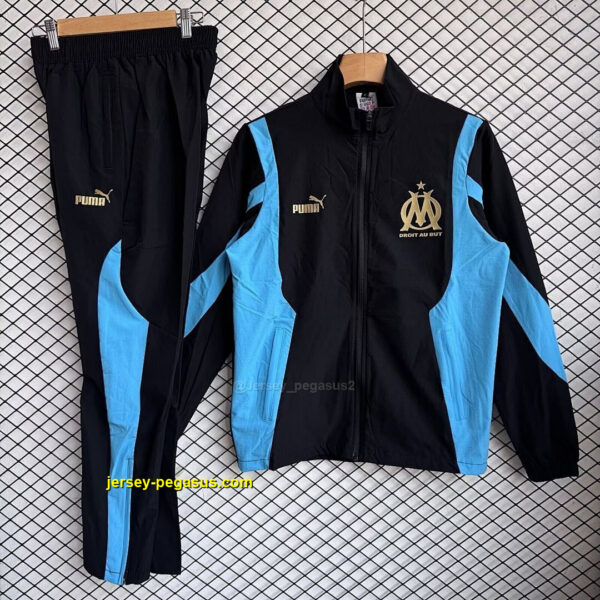 Olympique de Marseille 2025-26 Black And Blue Windbreaker Suit Olympique de Marseille 2025-26 Black And Blue Windbreaker Suit