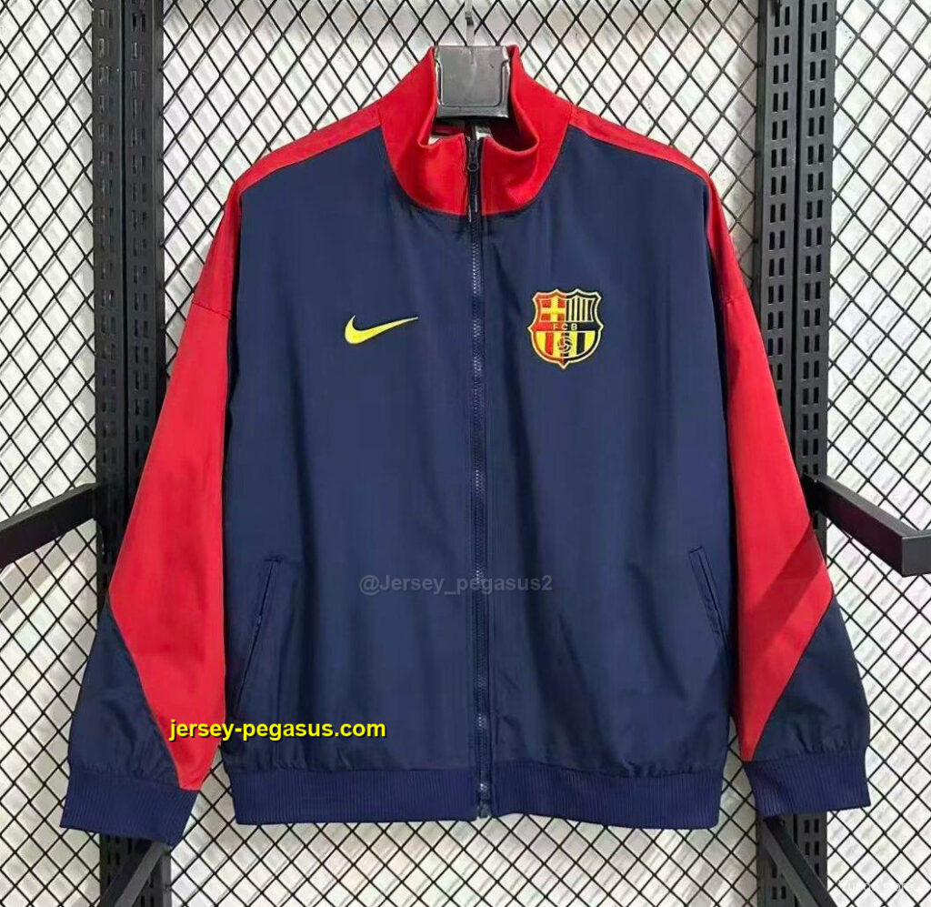 Barcelona Navy Blue with Red Color Block Full Zipper Windbreaker