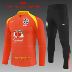 Player Version Kids Brazil Orange Half Zipper Jacket+Long Pants