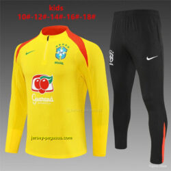 Player Version Kids Brazil Yellow Half Zipper Jacket+Long Pants