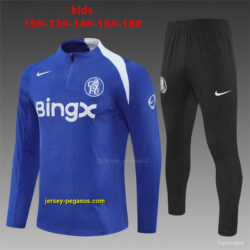 Player Version Kids Chelsea Color Blue T90 Half Zipper Jacket+Long Pants