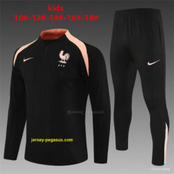 Player Version Kids France Black Half Zipper Jacket+Long Pants