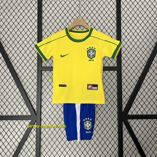1998 Brazil Home Retro Kids Kit World Cup Shirt Soccer Jerseys