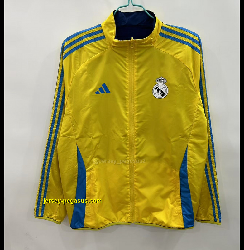R MAD yellow and blue reversible windbreaker