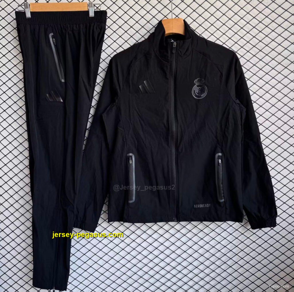 Real Madrid Black Full zipper Jacket Tracksuit+ long pants