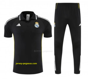 Real Madrid Black Polo Training Shirt + Long Pants Tracksuit