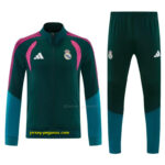 Real Madrid Dark Green Full Zipper Jacket Tracksuit + Long Pants