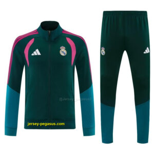 Real Madrid Dark Green Full Zipper Jacket Tracksuit + Long Pants