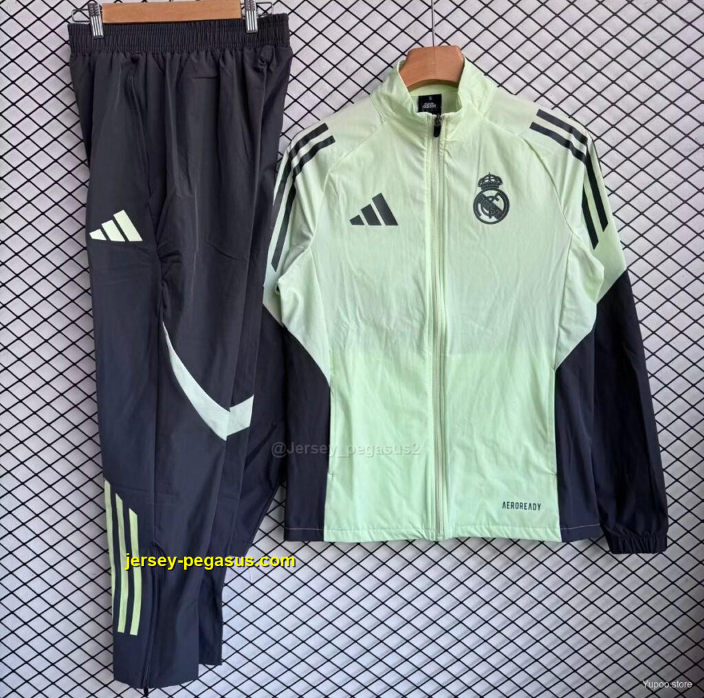 Real Madrid Green with Grey Full zipper Jacket Tracksuit+ long pants