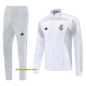Real Madrid GreyWhite Full Zipper Jacket + Long Pants