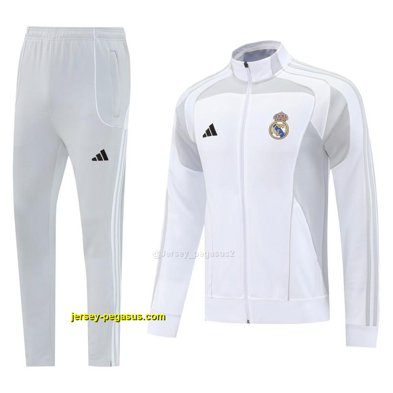 Real Madrid GreyWhite Full Zipper Jacket + Long Pants Real Madrid GreyWhite Full Zipper Jacket + Long Pants