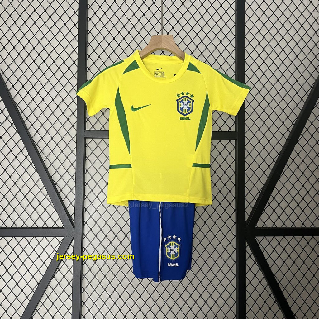 2002 Brazil Home Retro Kids Kit World Cup Shirt Soccer Jerseys