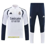 Real Madrid White Half Zipper Jacket Tracksuit + Long Pants