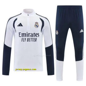 Real Madrid White Half Zipper Jacket Tracksuit + Long Pants