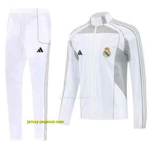 Real Madrid White Half Zipper Jacket+Long Pants