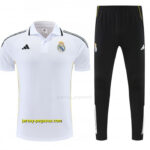 Real Madrid White Polo Training Shirt + Black Long Pants Tracksuit