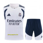 Real Madrid White Sleeveless Vest Tracksuit + Short Pants