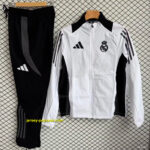 Real Madrid White with Black Full zipper Jacket Tracksuit+ long pants