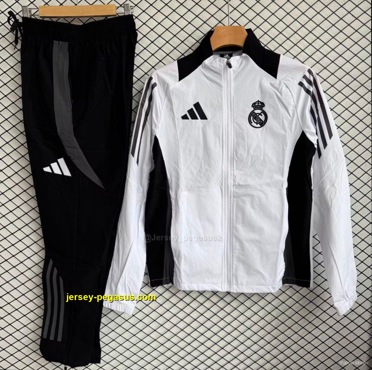 Real Madrid White with Black Full zipper Jacket Tracksuit+ long pants Real Madrid White with Black Full zipper Jacket Tracksuit+ long pants