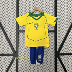 2004 Brazil Home Retro Kid Kits Youth Apparels