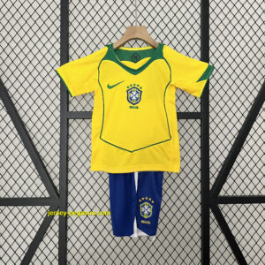 2004 Brazil Home Retro Kid Kits Youth Apparels