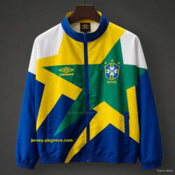 Retro Brazil Yellow & Green & Blue Star Pattern Windbreaker Jacket