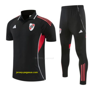 River Plate Black Polo Training Shirt + Long Pants Tracksuit