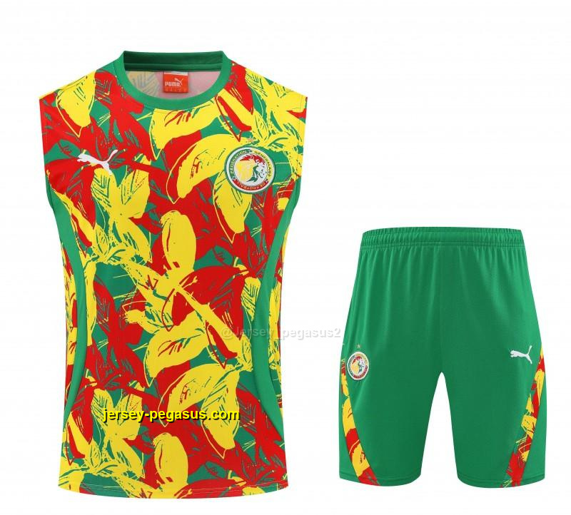 Senegal Green Tropical Floral Print Sleeveless Training Vest +Shorts Set Senegal Green Tropical Floral Print Sleeveless Training Vest +Shorts Set