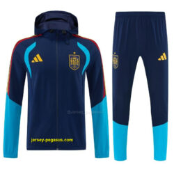 Spain Navy Blue & Light Blue Full Zipper Hooded Jacket Tracksuit + Long Pants