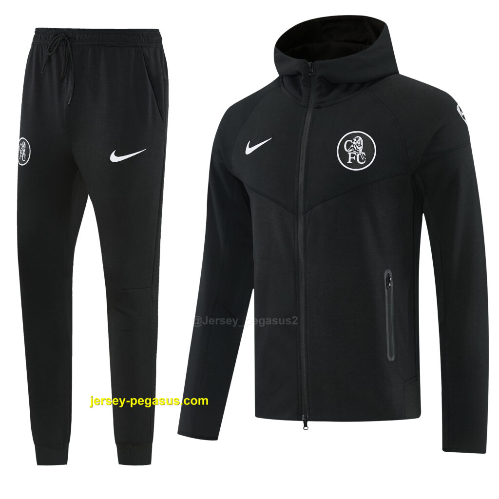 Chelsea Black Full Zipper Hoodie Windbreaker + Long Pants