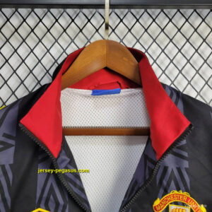 Manchester United Jacket Retro Black Pattern Windbreaker