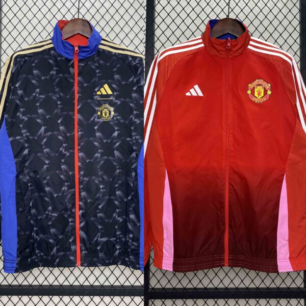 Manchester United Red&Navy Trench Coat Reversible Windbreaker Double-Sides Jacke