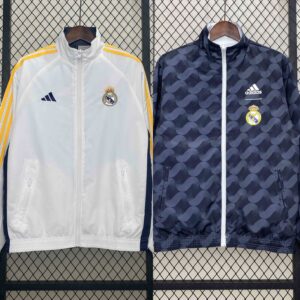Real Madrid White&Navy Trench Coat Reversible Windbreaker Double-Sides Jacket AA
