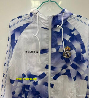 Real Madrid White with Blue Geometric Pattern Windbreaker